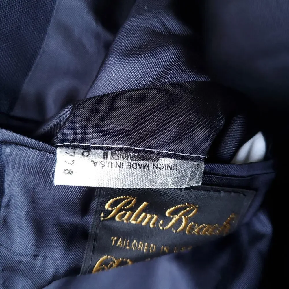 Vintage Palm Beach Blue Wool Poly Gold Button Blazer Jacket Sport Coat 40R